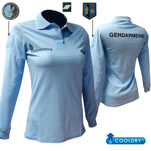 Polo bleu femme GENDARMERIE manches longues cooldry maille piquée