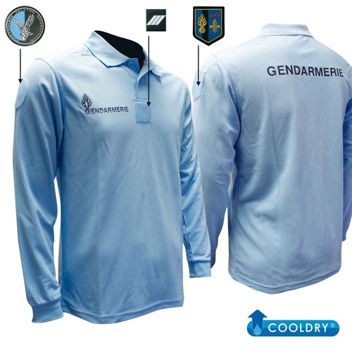 Polo bleu manches longues GENDARMERIE cooldry maille piquée