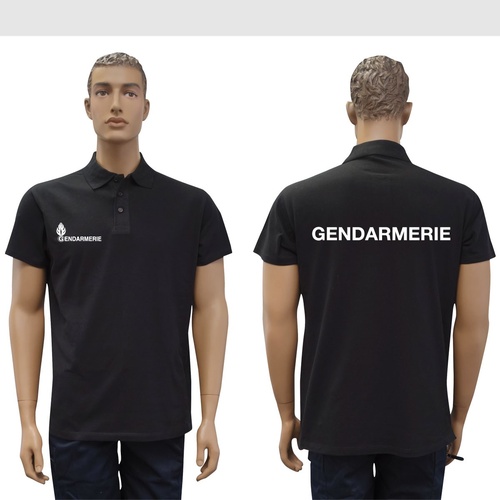 Polo noir manches courtes imprimé GENDARMERIE